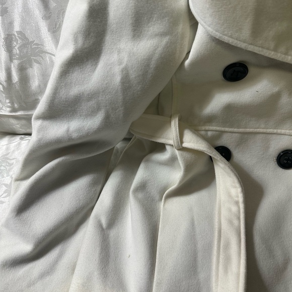 Rampage Coat Women's Large White Button Front Pockets Belt Polyester Long Sleeve - Picture 7 of 7